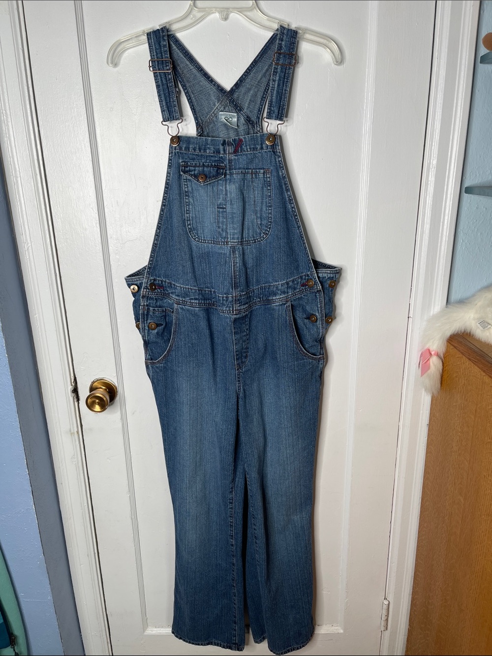Motherhood Maternity Bib Overalls Small Denim Jean Classic Adjustable S Cotton